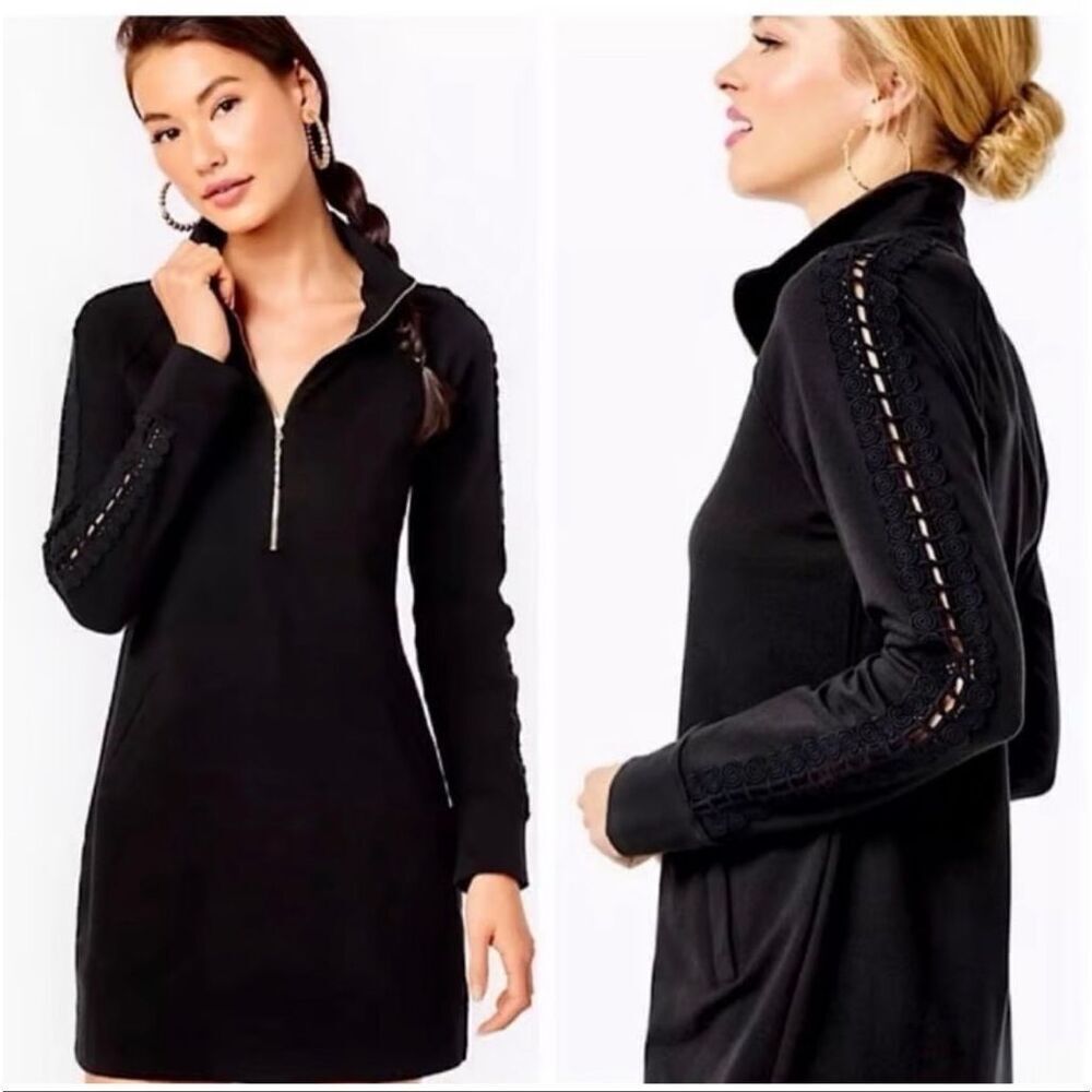 Lilly Pulitzer black onyx Skipper dress athletic Sz L crochet Popover